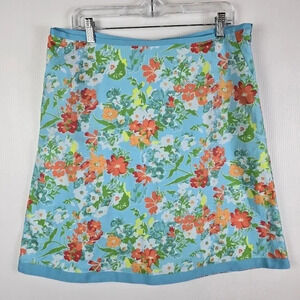 LL Bean turquoise floral a line skirt